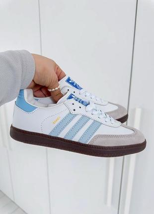 Неймовірні жіночі кросівки adidas samba white sky blue білі з блакитним1 фото