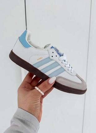 Неймовірні жіночі кросівки adidas samba white sky blue білі з блакитним2 фото