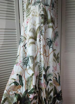 Платье сарафан миди длинный 
молочно- белый в принт листья  леопард  цветы h&m6 фото