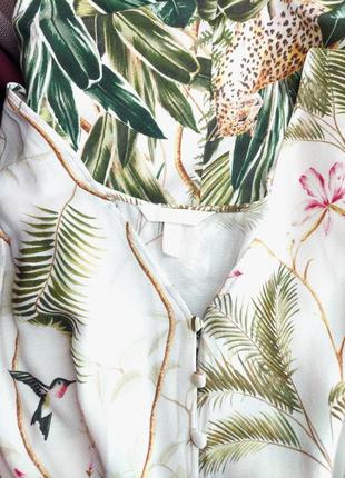 Платье сарафан миди длинный 
молочно- белый в принт листья  леопард  цветы h&m8 фото