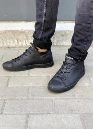 Кеды кроссовки мужские кожаные diesel черные4 фото