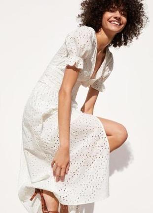 Zara белое миди платье из кружева прошва3 фото
