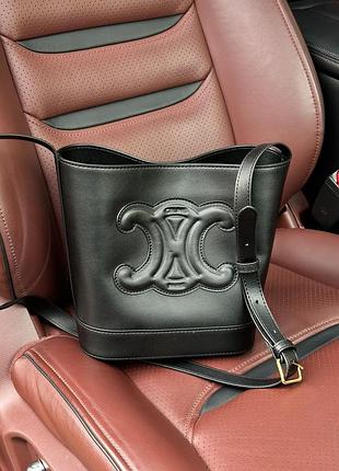 👜 celine small bucket cuir triomphe in smooth calfskin tan black