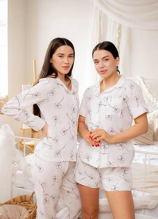 Піжама жіноча муслін з шортами та сорочкою серця квіти