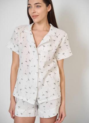Пижама женская муслин шорты и рубашка одуванчики1 фото