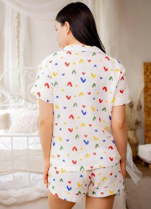 Пижама женская муслин шорты и рубашка сердца5 фото