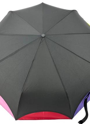 Женский зонт полуавтомат на 9 спиц антиветер от frei regen с радужным краем, черный, 02039-5