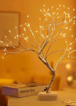 Лед светильник ночник дерево бонсай серебристого цвета с теплым светом usb + 3aa