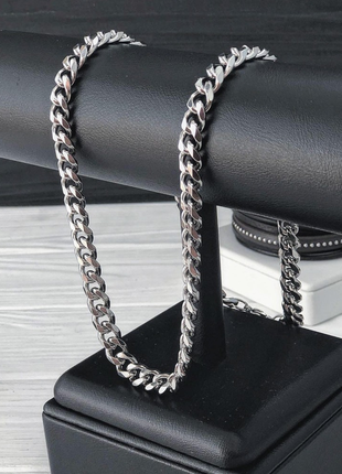 Мужская металлическая серебряная цепочка на шею из стали, ширина 8 мм 181144 фото