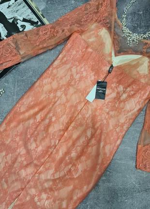 Вечірня святкова нарядна сукня плаття міді мереживо гіпюр рожеве veni infantino6 фото