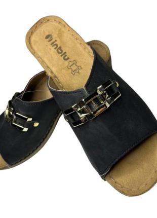 Шлепки сабо женские черные inblu с открытым носком на каблуке, обувь женская босоножки с декоративной цепочкой7 фото