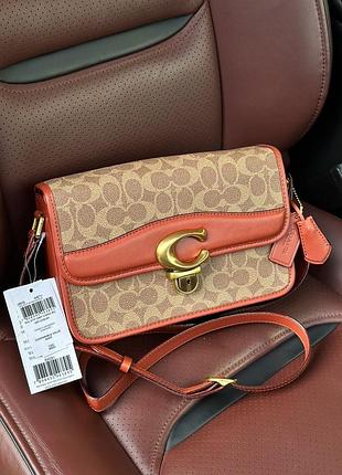 👜 coach signature logo refined calf leather studio crossbody bag