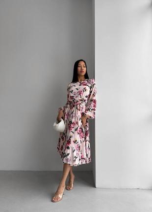 Нежное шифоновое платье миди на подкладке в цветы, платье миди с цветочным принтом8 фото