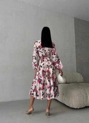 Нежное шифоновое платье миди на подкладке в цветы, платье миди с цветочным принтом5 фото