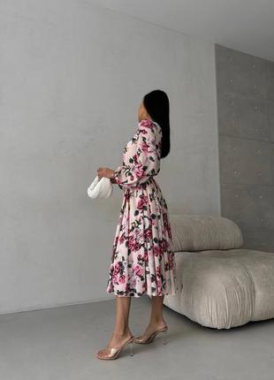 Нежное шифоновое платье миди на подкладке в цветы, платье миди с цветочным принтом6 фото