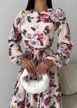 Нежное шифоновое платье миди на подкладке в цветы, платье миди с цветочным принтом4 фото
