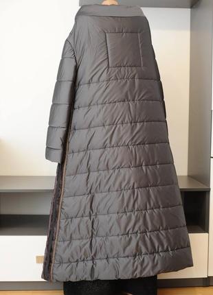 Musi. дизайнерське пальто стьобана тепле зимове довге сіре атласне. розмір 365 фото