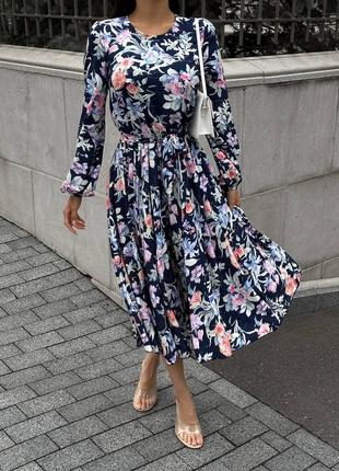 Нежное шифоновое платье миди на подкладке в цветы, платье миди с цветочным принтом2 фото