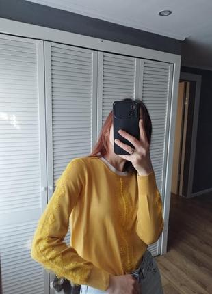 Кофта с кружевом, мирер желтого цвета, пуловер2 фото
