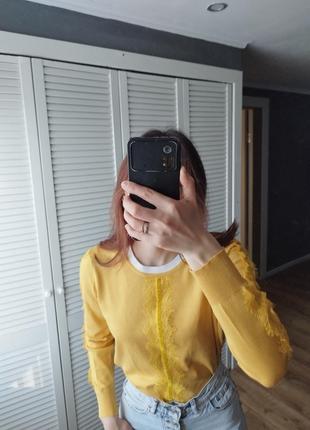 Кофта с кружевом, мирер желтого цвета, пуловер5 фото