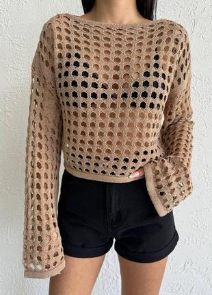 Женский свитер сетка, вязаный джемпер, женская стильная кофта