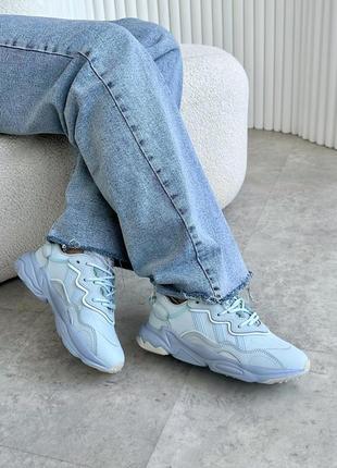 Шикарные женские кроссовки adidas ozweego light blue светло-голубые7 фото