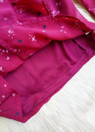 Шифоновая блузка с рюшами оборками в цветочный принт длинный объемный рукав6 фото