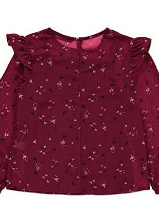 Шифоновая блузка с рюшами оборками в цветочный принт длинный объемный рукав7 фото