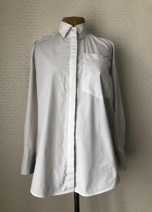 Стильная белая рубашка оверсайз из хрустящего хлопка от reserved, размер l (реально до 3xl)1 фото