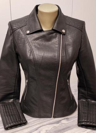 Куртка косуха женская черная повседневная кожаная (pvc) р.44 туреченица