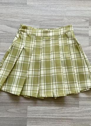 Зеленая клетчатая y2k юбка в складку плиссе american vintage1 фото