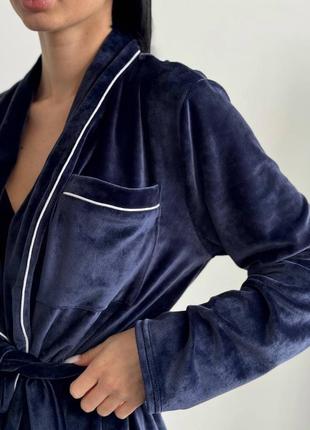 Женская нежная пижама плюш велюр 💕 пижама с удобными прямыми брюками и рубашкой на запах с поясом 💕6 фото