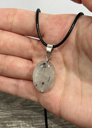 Натуральный камень турмалиновый кварц кулон в форме капли на шнурке - оригинальный подарок в коробочке2 фото