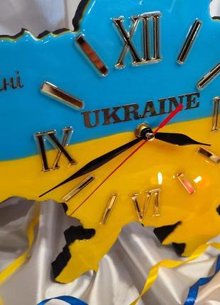 Часы настенные карта украины. 45*27 см. элегантный подарок.часы ручной работы с эпоксидной смолы7 фото