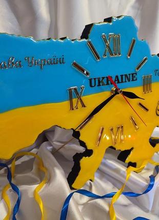 Годинники настінні карта україни. 45*27 см. елегантний подарунок.годинник ручної роботи з епоксидної смоли1 фото