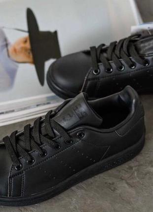 Распродажа! кроссовки кеды adidas stan smith черный цвет кожа (40)2 фото