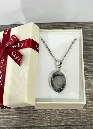 Натуральный камень турмалиновый кварц кулон в форме капли на цепочке - оригинальный подарок парню девушке4 фото