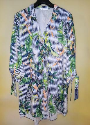 Платье рубашка тропический принт р 56 - 589 фото
