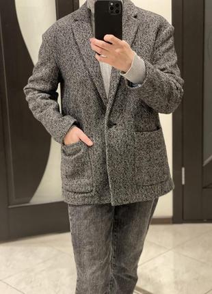 Стильный шерстяной пиджак оверсайз твид елочка 47% wool1 фото