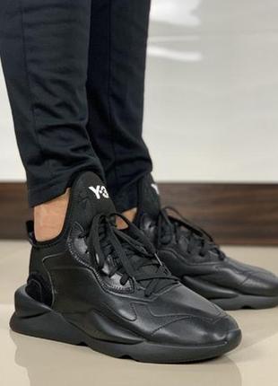 Стильні чоловічі кросівки adidas y3 kaiwa black чорні шкіряні7 фото