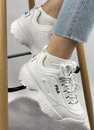 Кожа! кроссовки женские fila disruptor 2 white, (білі жіночі)