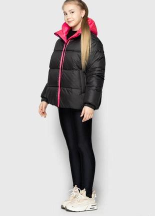 Куртка чорного цвета с малиновыми вставками для девочки (146 см.)  cvetkov5 фото