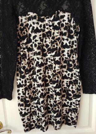 Платье - футляр с кружевными рукавами #леопардовыйпринт сток4 фото