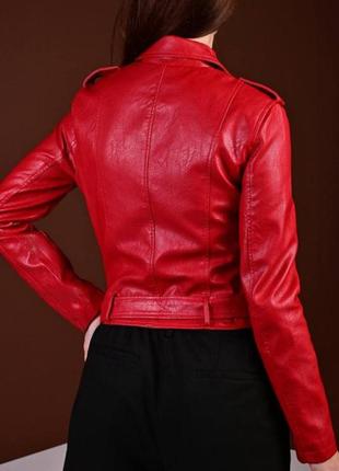 Жіноча куртка з екошкіри червона коротка косуха весна осінь 2024 р.молодіжна стильна підліткова куртка з екошкіри червона весняна2 фото