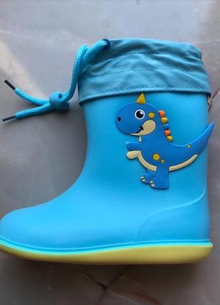 Дитячі чоботи з динозавром для хлопчика 17 см блакитний вставка у5 фото