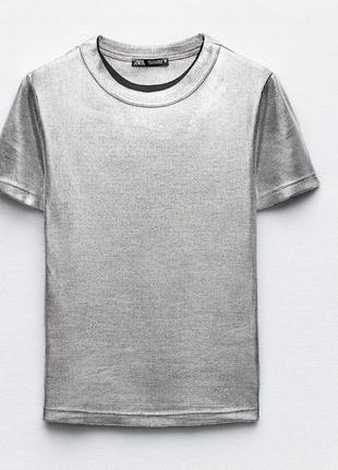 Zara новая серебряная металлик металлическая фольга футболка s3 фото