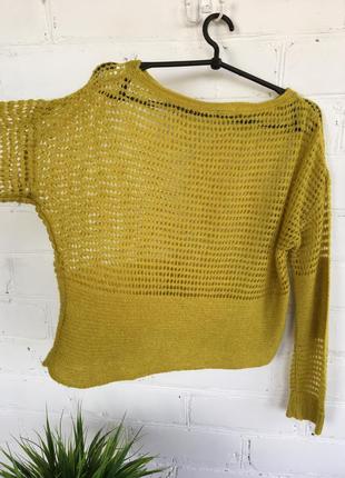Укорочённый горчичный свитер свободного кроя  benetton , пуловер6 фото