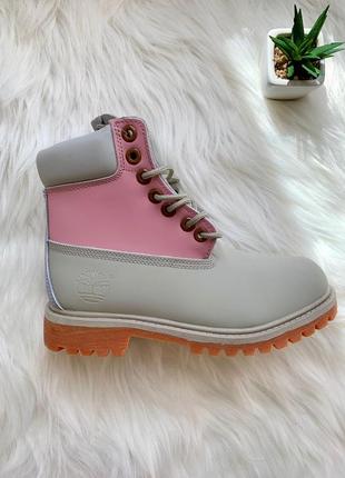 Женские ботинки осень timberland pink grey3 фото