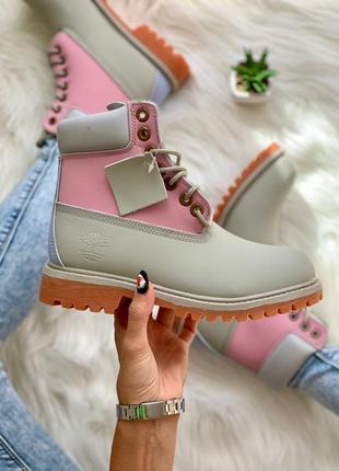 Женские ботинки осень timberland pink grey9 фото