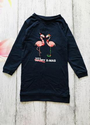 Крутая удлиненная   кофта свитшот туника фламинго новый год размер 4-5лет